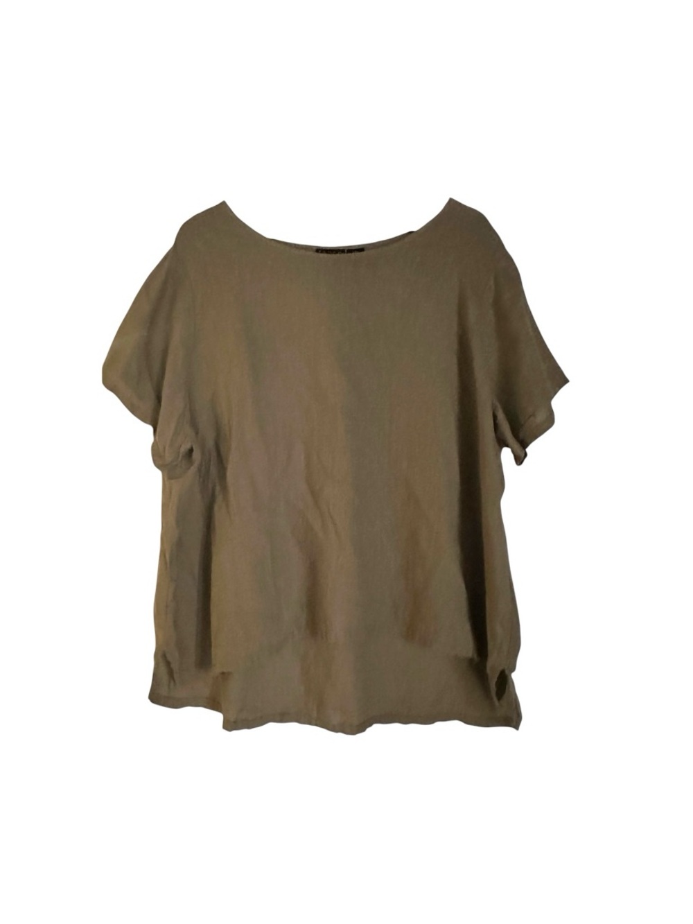 Tahari 2X 100% Linen Taupe Relaxed Short Sleeve Blouse Top